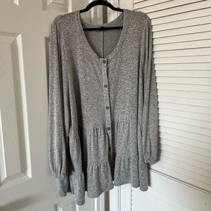 Gray Peplum Long Sleeve Blouse